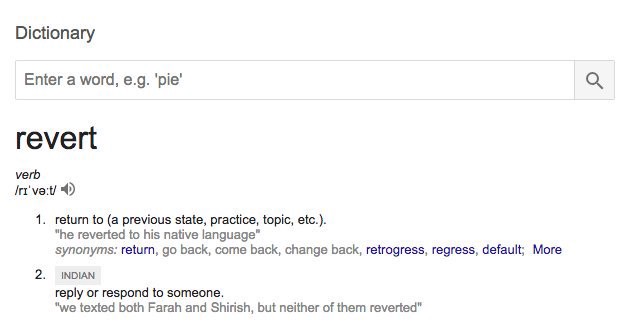 Screenshot showing meaning of the word revert