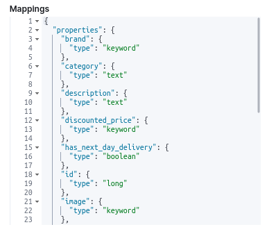 Screenshot: Default types assigned by Kibana while importing data